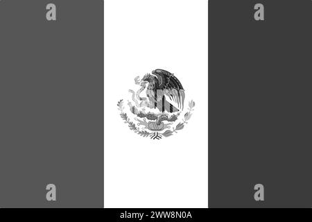 Bandiera Messico - illustrazione vettoriale monocromatica in scala di grigi. Bandiera in bianco e nero Illustrazione Vettoriale