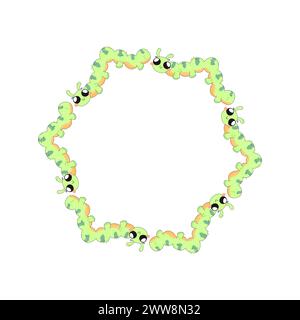 cornice graziosa, con insetti, pilastri caterpillari per neonati, primavera estiva per complimenti, annunci. su un bianco Illustrazione Vettoriale