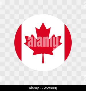 Bandiera Canada - bandiera vettoriale circolare isolata su sfondo trasparente a scacchiera Illustrazione Vettoriale