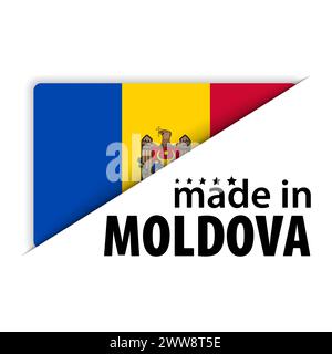 Realizzato in Moldavia con grafica ed etichetta. Elemento di impatto per l'uso che si desidera fare di esso. Illustrazione Vettoriale