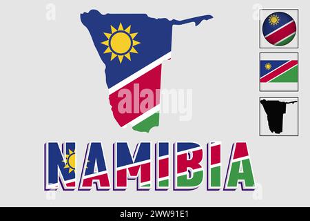 Flag e mappa della Namibia in un grafico vettoriale Illustrazione Vettoriale