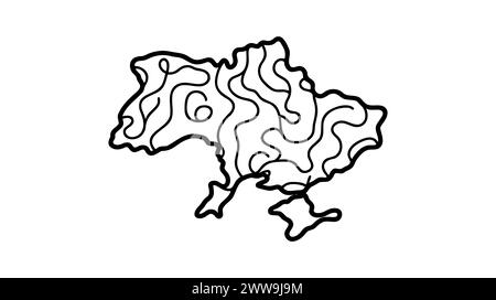 Ucraina, Europa. Disegno della linea vettoriale della silhouette del confine ucraino. Illustrazione lineare del vettore astratto . Un disegno di linea dell'Ucraina con la Crimea. Illustrazione Vettoriale