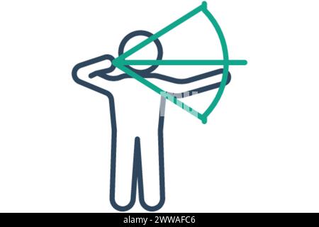 icona tiro con l'arco. l'uomo sta sparando al tiro con l'arco. icona relativa allo sport, alla palestra. stile icona linea. illustrazione dell'elemento. Illustrazione Vettoriale