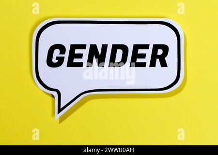Genere come simbolo del linguaggio appropriato per il sesso nel concetto di comunicazione a bolle d'aria giallo Foto Stock