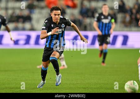 Brugge, Belgio. 14 marzo 2024. Antonio Nusa (32) del Club Brugge nella foto durante il turno del 16° turno della UEFA Conference League - partita di andata nella stagione 2023-2024 tra il Club Brugge KV e il Molde FK il 14 marzo 2024 a Brugge, Belgio. (Foto di David Catry/Isosport) credito: Sportpix/Alamy Live News Foto Stock