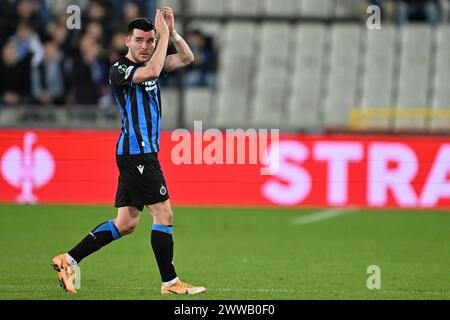 Brugge, Belgio. 14 marzo 2024. Hugo Vetlesen (10) del Club Brugge nella foto durante il turno della UEFA Conference League del 16 - partita di andata nella stagione 2023-2024 tra il Club Brugge KV e il Molde FK il 14 marzo 2024 a Brugge, Belgio. (Foto di David Catry/Isosport) credito: Sportpix/Alamy Live News Foto Stock