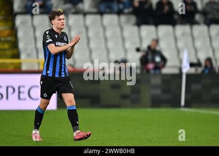 Brugge, Belgio. 14 marzo 2024. Bjorn Meijer (14) del Club Brugge nella foto durante il turno di UEFA Conference League del 16 - partita di andata nella stagione 2023-2024 tra il Club Brugge KV e il Molde FK il 14 marzo 2024 a Brugge, Belgio. (Foto di David Catry/Isosport) credito: Sportpix/Alamy Live News Foto Stock