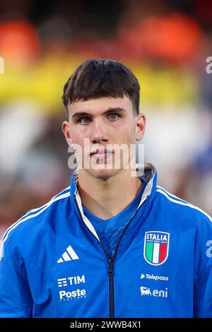 Cesare Casadei (Italia U21) durante la partita di qualificazione del Campionato UEFA Under 21 2025 tra Italia U21 2-0 Lettonia U21 allo stadio Orogel il 22 marzo 2024 a Cesena, Italia. Crediti: Maurizio Borsari/AFLO/Alamy Live News Foto Stock