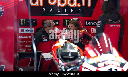 NÂ°11 Nicolo Bulega ITA Ducati Panigale V4R ARUBA.IT Racing durante Pirelli Catalunya Round - Round 2 - Superpole, World Superbike - SBK race a Barcellona, Spagna, 23 marzo 2024 Foto Stock