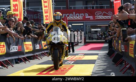 NÂ°29 Andrea Iannone ITA Ducati Panigale V4R TEAM VA UNDICI durante Pirelli Catalunya Round - Round 2 - Superpole, World Superbike - SBK race a Barcellona, Spagna, 23 marzo 2024 Foto Stock