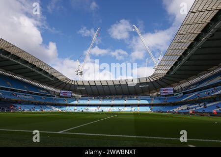 Manchester, Regno Unito. 23 marzo 2024. Vista generale dell'Etihad Stadium durante la partita di fa Women's Super League all'Etihad Stadium di Manchester. Il credito per immagini dovrebbe essere: Gary Oakley/Sportimage Credit: Sportimage Ltd/Alamy Live News Foto Stock