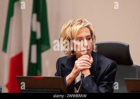 Milano, Italia. 23 marzo 2024. Letizia Moratti alla conferenza stampa di forza Italia per le europee - Cronaca - Milano - Italia - sabato 23 marzo 2024 (foto Marco Cremonesi/LaPresse) Letizia Moratti alla conferenza stampa di forza Italia per le elezioni europee - News - Milano - Italia - sabato 23 marzo 2024 (foto Marco Cremonesi/LaPresse) credito: LaPresse/Alamy Live News Foto Stock