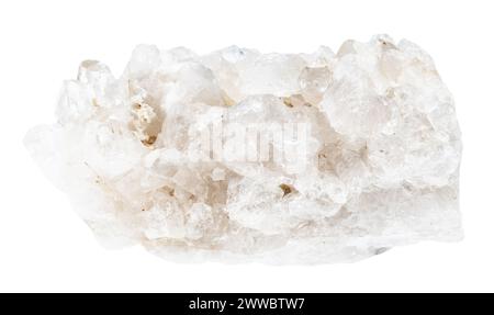 primo piano del campione di pietra naturale proveniente dalla raccolta geologica - druso di minerale di quarzo trasparente isolato su sfondo bianco Foto Stock