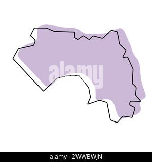 Mappa semplificata del paese della Guinea. Silhouette viola con contorno sottile nero liscio isolato su sfondo bianco. Semplice icona vettoriale Illustrazione Vettoriale
