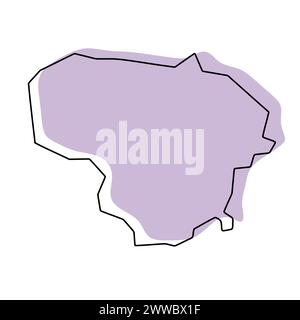 Mappa semplificata del paese della Lituania. Silhouette viola con contorno sottile nero liscio isolato su sfondo bianco. Semplice icona vettoriale Illustrazione Vettoriale