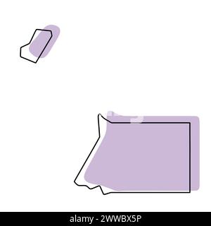 Mappa semplificata dei paesi della Guinea equatoriale. Silhouette viola con contorno sottile nero liscio isolato su sfondo bianco. Semplice icona vettoriale Illustrazione Vettoriale