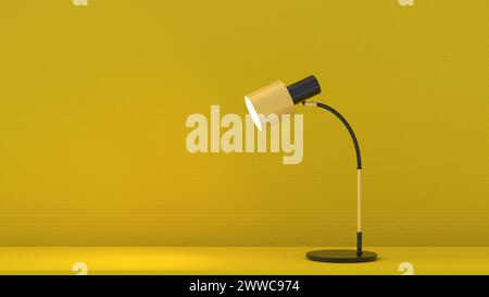 Rendering 3D della lampada da tavolo gialla illuminata su sfondo giallo Foto Stock