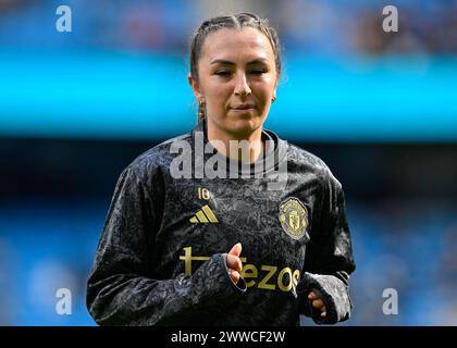 Katie Zelem del Manchester United Women si scalda in vista della partita, durante la partita di fa Women's Super League Manchester City Women vs Manchester United Women all'Etihad Stadium di Manchester, Regno Unito, 23 marzo 2024 (foto di Cody Froggatt/News Images) Foto Stock