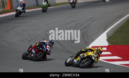 NÂ°29 Andrea Iannone ITA Ducati Panigale V4R TEAM VA UNDICI durante Pirelli Catalunya Round - Round 2 - Race1, World Superbike - SBK race a Barcellona, Spagna, 23 marzo 2024 Foto Stock