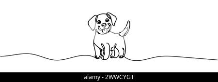simpatico cucciolo disegnato con una linea continua. Illustrazione vettoriale. Illustrazione Vettoriale
