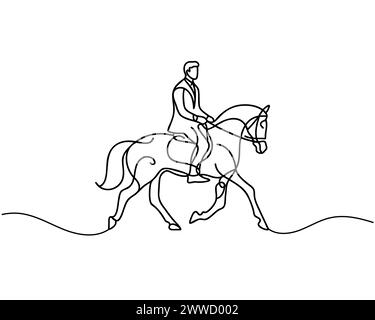 Una linea continua che attira ciclisti a cavallo. Illustrazione Vettoriale