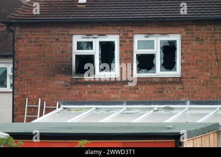 11/05/2012..la scena in Victory Road, Allenton, Derby, dove cinque bambini sono morti e due adulti sono stati portati in ospedale questa mattina dopo un incendio... tutto Foto Stock