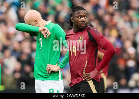 Dublino, Irlanda. 23 marzo 2024. Johan Bakayoko del Belgio nella foto durante una partita amichevole di calcio tra l'Irlanda e la nazionale belga dei Red Devils, a Dublino, Irlanda, sabato 23 marzo 2024. I Red Devils giocano due partite amichevoli in preparazione all'Euro 2024. BELGA PHOTO BRUNO FAHY credito: Belga News Agency/Alamy Live News Foto Stock