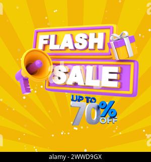Promozione flash saldi. Banner promozionale con il 70% di sconto. Offerta speciale limitata nel tempo. Ricevi un invito a uno sconto extra. Poster commerciale, coupon o voucher Illustrazione Vettoriale