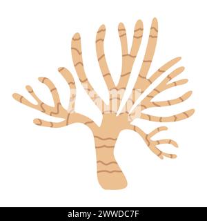 Spara corallo zenzero marino disegnato a mano. Esotica barriera corallina sott'acqua. Illustrazione piatta moderna del Sea LIFE. oggetto isolato su sfondo bianco. Logo, silhouette. Illustrazione vettoriale Illustrazione Vettoriale