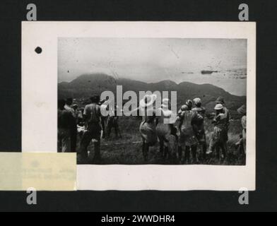 Fotografia scattata a ovest di Montserrat guardando verso est verso le colline. L'immagine cattura il paesaggio occidentale e la topografia dell'isola. Foto Stock