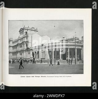 Descrizione: Angolo tra Queen e George Street, Government Savings Bank a sinistra della foto. Luogo: Brisbane, Australia Data: c 1900s australia, australasia, oceania, australasiathrough alens Foto Stock