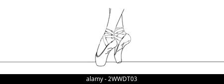 I piedi della ballerina in scarpe pointe. Giornata mondiale del balletto. Disegno di una linea per usi diversi. Illustrazione vettoriale Illustrazione Vettoriale