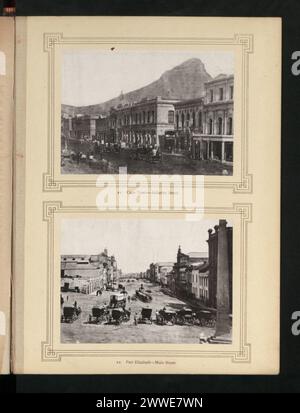Adderley Street a città del Capo e Main Street a Port Elizabeth mostrano paesaggi urbani con edifici commerciali, trasporti e attività pedonali in Sud Africa. Foto Stock