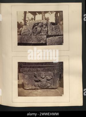 Descrizione: Anuradhapura. L'Isurumuniya. Soggetto scultoreo che sormonta la parete nord della terrazza superiore, rappresentando un uomo e una donna seduti. Dimensioni della pietra 5 piedi 3 pollici di lunghezza e 1 piede 9 pollici di altezza. Ubicazione: Anuradhapura, Ceylon Descrizione: Anuradhapura. L'Isurumuniya. Scultura murale sulla faccia nord della terrazza superiore, che rappresenta una grottesca figura maschile seduta e che tiene un vaso o un fiore nella mano destra. Dimensioni della pietra 3 piedi 5 pollici di larghezza e 1 piede 7 pollici di altezza. Ubicazione: Anuradhapura, Ceylon asia, srilanka, ceylon, asiathrough alens Foto Stock