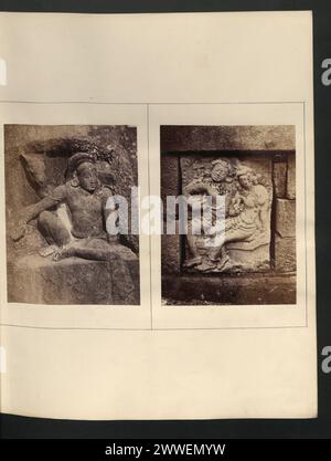 Descrizione: Anuradhapura. L'Isurumuniya. Figura seduta di un uomo che regge un cavallo, scultura sulla faccia di roccia a nord del tempio. Ubicazione: Anuradhapura, Ceylon Descrizione: Anuradhapura. L'Isurumuniya. Scultura murale sulla faccia sud della terrazza inferiore, che rappresenta un uomo seduto su un letto, con una donna al ginocchio, i capelli si intrecciano. Ubicazione: Anuradhapura, Ceylon asia, srilanka, ceylon, asiathrough alens Foto Stock