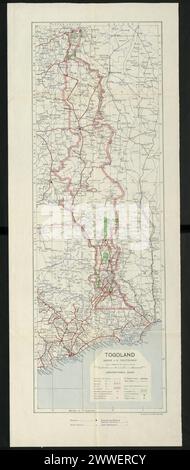 Mappa del Togoland che mostra i confini territoriali e le posizioni chiave durante il periodo in cui Accra faceva parte della Gold Coast in Africa occidentale. Foto Stock