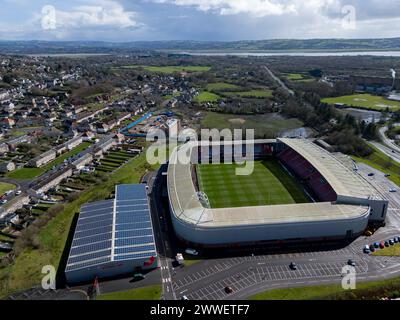 Llanelli, Regno Unito. 23 marzo 2024. Veduta aerea dello Stadio Parc y Scarlets a Swansea il 23 marzo 2024. Questa immagine può essere utilizzata solo per scopi editoriali. Solo per uso editoriale. Crediti: Ashley Crowden/Alamy Live News Foto Stock