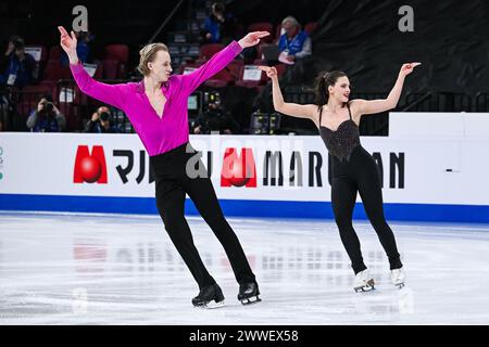 Almere, Paesi Bassi. 22 marzo 2024. ALMERE, PAESI BASSI - 22 MARZO: Adrienne Carhart e Oleksandr Kolosovskyi (AZE) durante la finale della TOTO Basketball Cup tra Sportiff Grasshoppers e Topkip Lions a Topsportcentrum il 22 marzo 2024 ad Almere, Paesi Bassi. (Foto di Andre Weening/Orange Pictures) credito: Orange Pics BV/Alamy Live News Foto Stock