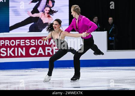 Almere, Paesi Bassi. 22 marzo 2024. ALMERE, PAESI BASSI - 22 MARZO: Adrienne Carhart e Oleksandr Kolosovskyi (AZE) durante la finale della TOTO Basketball Cup tra Sportiff Grasshoppers e Topkip Lions a Topsportcentrum il 22 marzo 2024 ad Almere, Paesi Bassi. (Foto di Andre Weening/Orange Pictures) credito: Orange Pics BV/Alamy Live News Foto Stock