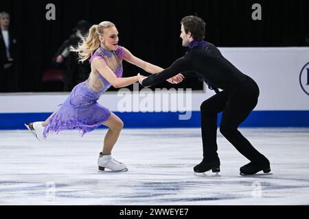 Montreal, Canada. 22 marzo 2024. MONTREAL, CANADA - 22 MARZO 2024: Phebe Bekker e James Hernandez (GBR) durante i Campionati mondiali di pattinaggio di figura ISU al Bell Centre On di Montreal, Canada. Crediti: Orange Pics BV/Alamy Live News Foto Stock