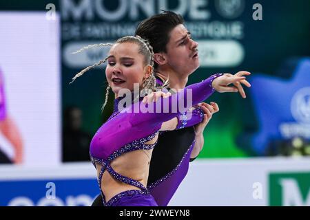 Montreal, Canada. 22 marzo 2024. MONTREAL, CANADA - 22 MARZO 2024: Loicia Demougeot e Theo le Mercier (fra) durante i Campionati mondiali di pattinaggio di figura ISU al Bell Centre On di Montreal, Canada. Crediti: Orange Pics BV/Alamy Live News Foto Stock