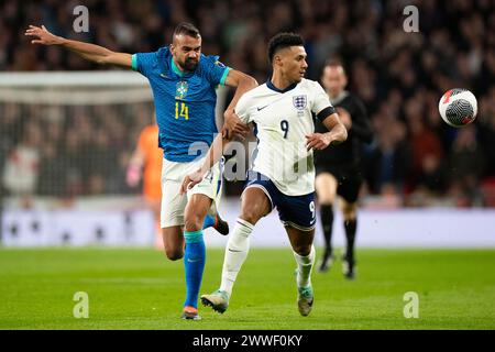 Londra, Regno Unito. 23 marzo 2024. Ollie Watkins dell'Inghilterra in azione durante l'amichevole internazionale tra Inghilterra e Brasile allo Stadio di Wembley, Londra, sabato 23 marzo 2024. (Foto: Mike Morese | mi News) crediti: MI News & Sport /Alamy Live News Foto Stock