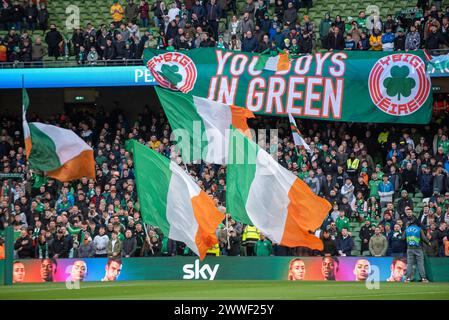 Dublino, Irlanda. 23 marzo 2024. I tifosi irlandesi durante l'amichevole internazionale tra Irlanda e Belgio all'Aviva Stadium di Dublino, Irlanda, il 23 marzo 2024 (foto di Andrew SURMA/ Credit: SIPA USA/Alamy Live News Foto Stock