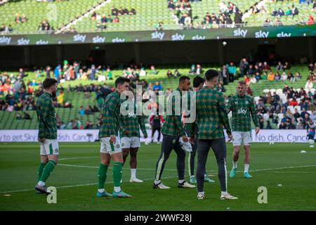 Dublino, Irlanda. 23 marzo 2024. I giocatori irlandesi durante l'amichevole internazionale tra la Repubblica d'Irlanda e il Belgio all'Aviva Stadium di Dublino, Irlanda, il 23 marzo 2024 (foto di Andrew SURMA/ Credit: SIPA USA/Alamy Live News Foto Stock