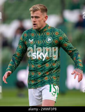 Dublino, Irlanda. 23 marzo 2024. Sammie Szmodics of Ireland durante l'amichevole internazionale tra Repubblica d'Irlanda e Belgio all'Aviva Stadium di Dublino, Irlanda, il 23 marzo 2024 (foto di Andrew SURMA/ Credit: SIPA USA/Alamy Live News Foto Stock