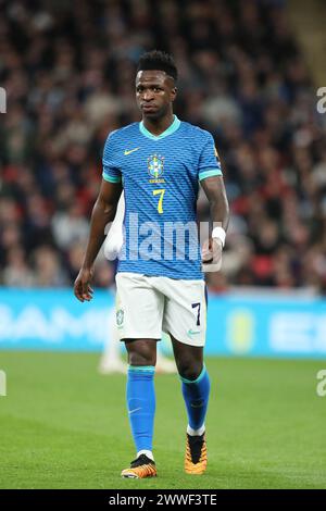 Londra, Regno Unito. 23 marzo 2024. Vinicius Jr del Brasile durante l'amichevole internazionale tra Inghilterra e Brasile allo stadio di Wembley, Londra, Inghilterra, il 23 marzo 2024. Foto di Joshua Smith. Solo per uso editoriale, licenza richiesta per uso commerciale. Non utilizzare in scommesse, giochi o pubblicazioni di singoli club/campionato/giocatori. Crediti: UK Sports Pics Ltd/Alamy Live News Foto Stock