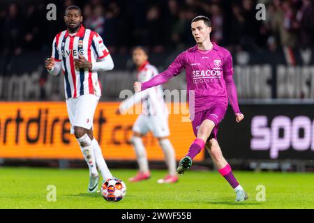 Tilburg, Paesi Bassi. 23 marzo 2024. TILBURG, PAESI BASSI - 23 MARZO: Milan Robberechts di VVV-Venlo in azione durante l'incontro olandese Keuken Kampioen Divisie tra Willem II e VVV-Venlo al Koning Willem II Stadion il 23 marzo 2024 a Tilburg, Paesi Bassi. (Foto di Joris Verwijst/Orange Pictures) credito: Orange Pics BV/Alamy Live News Foto Stock