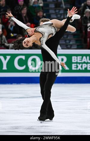 Montreal, Canada. 23 marzo 2024. MONTREAL, CANADA - 23 MARZO 2024: Madison Chock ed Evan Bates (USA) durante i Campionati mondiali di pattinaggio di figura ISU al Bell Centre On di Montreal, Canada. (Foto di David Kirouac/Orange Pictures) credito: Orange Pics BV/Alamy Live News Foto Stock