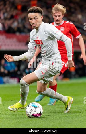 Copenaghen, Danimarca, 23 marzo 2024 Ruben Vargas (13 Svizzera) durante l'amichevole internazionale tra Danimarca e Svizzera allo Stadio Parken di Copenaghen, Danimarca (Nicolai Løvgret/SPP) credito: SPP Sport Press Photo. /Alamy Live News Foto Stock