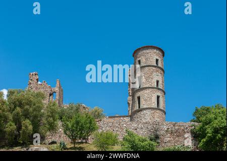 Rovine del castello di Grimaud, villaggio di Grimaud, Var, Provence-Alpes-Cote d'Azur, Francia Foto Stock